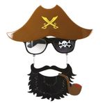 Nessi World 24x25 cm Kahve Renk Şapkalı Siyah Sakallı Pipolu Jack Sparrow Denizci Korsan Gözlüğü