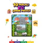 Nessi World Eğitici Öğretici Sevimli Fil+Sevimli Panda Dikey 10 Parçalı Ahşap Çubuk Yap Boz Puzzle 2li Set