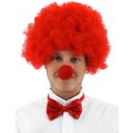 Nessi World Kırmızı Renk Kıvırcık Afro Bonus Peruk Takma Saç ve Kırmızı Burun Seti