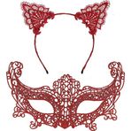 Nessi World Nessiworld Romantik Kırmızı Dantel Maske Seti – Kedi Kulaklı Taç ve Maske 3 No