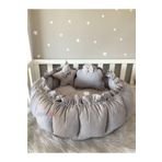 Nest Gri Pike Kumaş Kombinli Açılır - Kapanır Oyun Minderi Jaju-babynest Bebek Yuvası