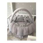 Nest Gri Pike Kumaş Tasarım Açılır - Kapanır Oyun Minderi Cibinlik Aparatlı Jaju-babynest