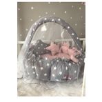 Nest Gri Yıldız Pudra Lüx Oyun Minderi Jaju-babynest Cibinlik Tül Oyuncak Aparat Set
