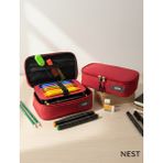 Nest Life Dayanıklı Kırmızı Çok Gözlü Kalemlik – Okul & Ofis Düzenleyici Fermuarlı Kalem Kutusu