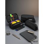 Nest Life İkili Set Fermuarlı Dayanıklı Siyah Kumaş Kalemlik