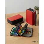 Nest Life Üç Bölmeli Fermuarlı Kırmızı Siyah Kombin Kalemlik - Kırmızı - Siyah