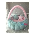 Nest Pembe - Mint Tasarım Lüx Oyun Minderi Jaju-babynest Cibinlik Tül Oyuncak Aparat Set