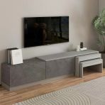 Nest Tv Sehpası – Modern Tasarım,2 Kapaklı Depolama Ve İkili Zigon Sehpa İle Fonksiyonel Mobilya Gordion Mermer/Gri