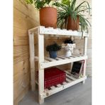 Nest Woodtr Doğal Ham Ahşap Üç Bölmeli Ayakkabılık Çok Amaçlı Raf Çiçek Standı Sehpa 80X60x25cm 1Adet