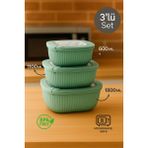 Nesto Home 3'lü Kapağıyla Birlikte Mikrodalgaya Uyumlu Saklama Kabı Set 1X600 1X1100 1X1800 ml - Yeşil