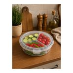 Nestora Kitchen Fresh Box 3 Bölmeli Yuvarlak Saklama Kabı 1350 ml Hava ve Sıvı Sızdırmaz Beslenme Kabı