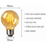 Nestvibe G95 LED Filament Ampul 4W E27 2700K Sıcak Sarı 400 Lümen Dimmerli Dekoratif Rustik Ampül - 5 ADET