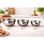 Net Çelik Paslanmaz Çelik Mayonez Kasesi Karıştırma Çırpma Kabı 3'lü Set ( 20,24,30 cm )