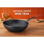 Net Çelik Safran Serisi Endüstriyel Wok Tava 30 cm - Siyah