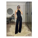 NET OF NOT Emily Siyah Bambu Keten Asimetrik Halter Yaka Bluz Pantolon Takım