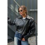 NET OF NOT ZR Model Vatkalı Oversize Siyah Biker Deri Ceket