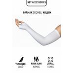 Net Tekstil Beyaz Parmak Geçmeli Kadın Kolluk Likralı Penye Tesettür Namazlık