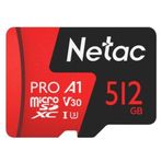 Netac 512G MicroSDXC V30/A1/C10 NT02P500PRO-512G-R P500 Extreme Pro SD Adaptör Hafıza Kartı