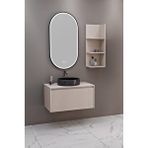 Netdeko Almonde 80 Cm Siyah Lavabolu Banyo Dolabı Krem - Raf Modül Dahil