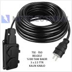 Netelectrical Kauçuk 2'li 40 Metre Topraklı Grup Priz - 3x2.5 Ttr Tam Bakır Kalın Siyah Kablo