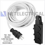 Netelectrical Kauçuk 3'lü 3 Metre Topraklı Grup Priz - 3x2.5 Ttr Tam Bakır Kalın Beyaz Kablo