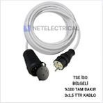 Netelectrical Kauçuk Tekli Topraklı Ara Uzatma Kablosu 19 Metre 3x1.5 Mm² Ttr Beyaz Kablolu