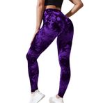 Neteson Scrunch Butt Tayt Kadın Yüksek Bel Spor Tayt Booty Scrunch Uzun Dikişsiz Yoga Gym Pantolon Push Up, A Tie Dyed Lila Siyah, M