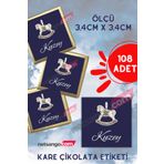 Netsan Etiket 108 Adet Kare Madlen Çikolata Etiketi İsme Özel İkiz Bebek Erkek At Atlı Karınca Lacivert