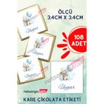 Netsan Etiket 108 Adet Kare Madlen Çikolata Etiketi İsme Özel İkiz Bebek Kız Bebek Erkek Bebek Ayıcık Balon Mavi