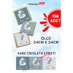 Netsan Etiket Bulut Ayıcık Mavi 108 Adet 3,4cm Kare İsme Özel Çikolata Etiketi Sticker