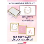 Netsan Etiket Çiçek Desen Hediyelik Etiket Seti - Beyaz Kutu, 108 Adet Çikolata Etiketi, 2 Adet Kutu