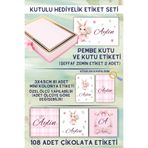 Netsan Etiket Çiçek Tavşan Desen Hediyelik Etiket Seti - Kutu, Çikolata Etiketi, Kutu Etiketi ve Mini Kolonya
