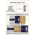 Netsan Etiket Çizgili Ayıcık Desen Hediyelik Etiket Seti - Çikolata Etiketi - Kolonya Etiketi - Kutu Etiketi