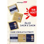 Netsan Etiket Lacivert Gold Ayıcık 108 Adet Çikolata Etiketi 3,4cm Kare İsme Özel