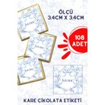 Netsan Etiket Mavi Fiyonk ve Fil Desen Çikolata Etiketi 3,4cm Kare 108 Adet İsme Özel