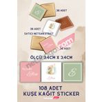 Netsan Etiket Özel Isimli Kare 108 Adet Çikolata Etiketi Yapışkanlı 3,4x3,4cm Kuşe Sticker Tavşan Desen