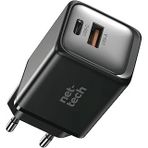 Nettech 45W Gan Teknolojili Hızlı Şarj Adaptörü – Siyah, Çift Giriş (Usb-C & Usb-A), Type-C Uyumlu, Kompakt Güçlü