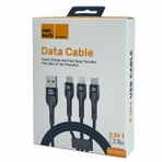 Nettech NT-DC13 İp Örgü 100 Cm USB To Micro + Lightning + Type-C Şarj ve Data Kablosu (Siyah) NT-DC13