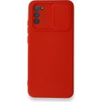 Nettech Samsung Galaxy A02s Uyumlu Kızaklı Kamera Korumalı Arka Koruma Kılıf - Kırmızı