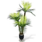 Netten Evime Yapay Ağaç Areka Palmiye Metal SiyahGümüş Lüks Vazoda 3Katlı 18Yaprak 110cm Salon Çiçeği Yapay Çiçek