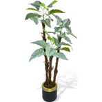 Netten Evime Yapay Ağaç Fil Kulağı Yeşil Metal SiyahGold Vazoda 3Katlı 27Yaprak 120cm Salon Çiçeği Yapay Çiçek