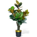 Netten Evime Yapay Ağaç Kauçuk Ağacı Metal Gold Kemerli Saksıda Ficus Elastica Salon Çiçeği 150*90 61 Yaprak