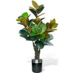 Netten Evime Yapay Ağaç Kauçuk Ağacı Metal Gümüş Kemerli Saksıda Ficus Elastica Salon Çiçeği 150*90 61 Yaprak