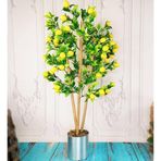 Netten Evime Yapay Ağaç Limon Ağacı Gür Yapraklı 80cm Bambu Dalında Gümüş Paslanmaz Aleminyum Saksılı