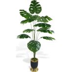 Netten Evime Yapay Ağaç Monstera Ağacı Salon Bitkisi Siyah Gold Metal Vazoda 130 cm 12 Yaprak