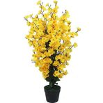 Netten Evime Yapay Ağaç Sarı Bahardalı Ağacı Japon Kiraz Çiçeği Sakura Çiçeği 80x35cm Siyah Plastik Saksılı