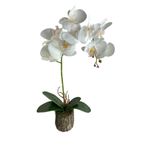 Netten Evime Yapay Çiçek Kütük Saksılı Tekdal Islak Orkide Beyaz 50*30cm