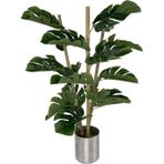 Netten Evime Yapay Çiçek Monstera Bambu Saplı Deve Tabanı Gümüş Saksılı Salon Çiçeği 18 Yaprak 80 cm