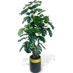Netten Evime Yapay Çiçek Monstera Yeşil Deve Tabanı 3Katlı 135 cm 54Yaprak Gold Kemerli Siyah Saksıda Yapay Bitki