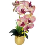 Netten Evime Yapay Çiçek Pembe Çilli Islak Orkide Gold Metal Saksıda Seramik Saksıda Orkide 60 cm